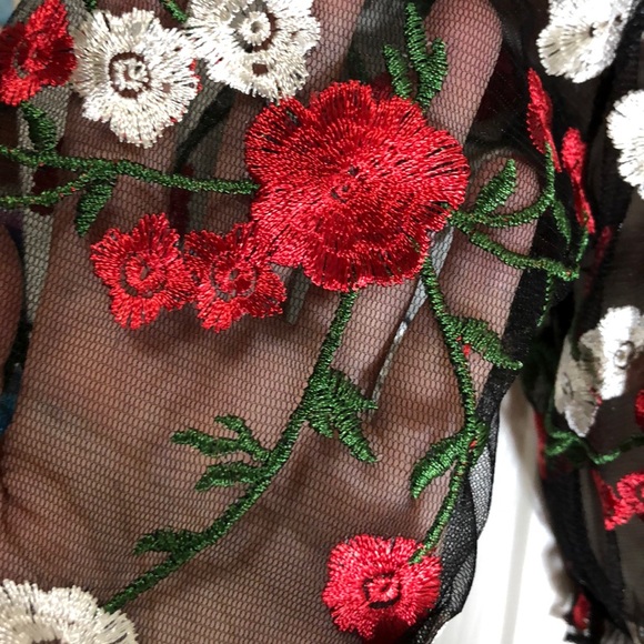 Black Floral Chiffon Sheer Top - Picture 6 of 6